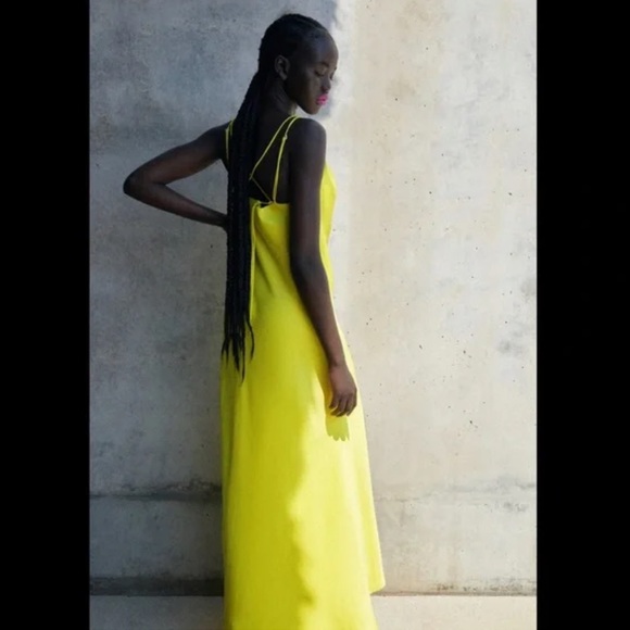 Zara Bright Yellow Midi Dress - Picture 3 of 10
